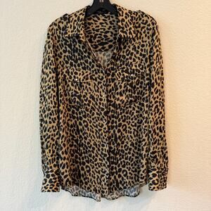 Piazza Sempione Silk Leopard Print Shirt Italy Western Military Top IT 48 US 12